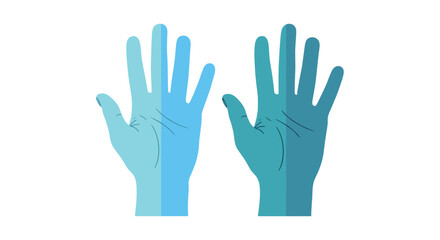 Fototapeta premium Stylized illustration shows two open palms in different shades of blue to represent help, friendship, unity, and communication.