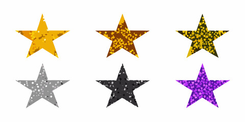 Obraz premium Six Glitter Textured Stars On White Background Vector Illustration