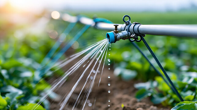 Sustainable farming in water-scarce regions through smart irrigation technology, ensuring long-term agricultural viability concept, defocused field background, with copy space