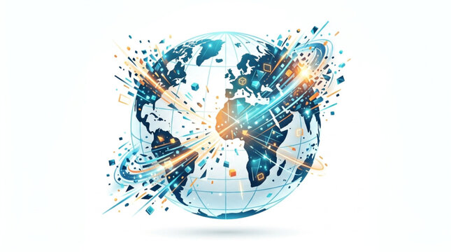 Abstract representation of the Earth with exploding light and connections.