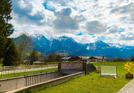 Alpine spring view at Schoenau am Koenigssee, Berchtesgadener Land, Bavaria, Germany