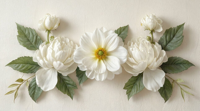Floral arrangement with jasmine flowers on a neutral background with a vintage style. Wallpaper, copy space.