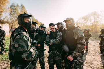 Fototapeta premium Paintball Players Ready for Outdoor Challenge