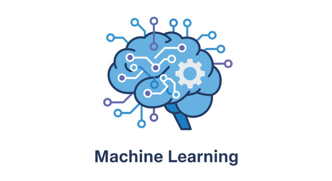 Brain with gears and circuits flat vector illustration on white background