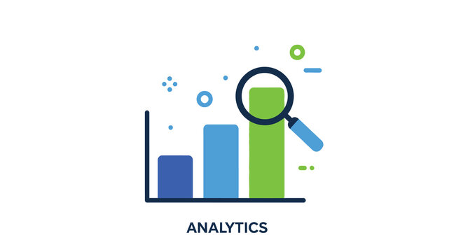 Bar Graph With Magnifying Glass Flat Vector Illustration
