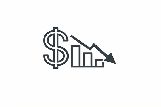 Dollar sign with decreasing bar chart and downward arrow icon