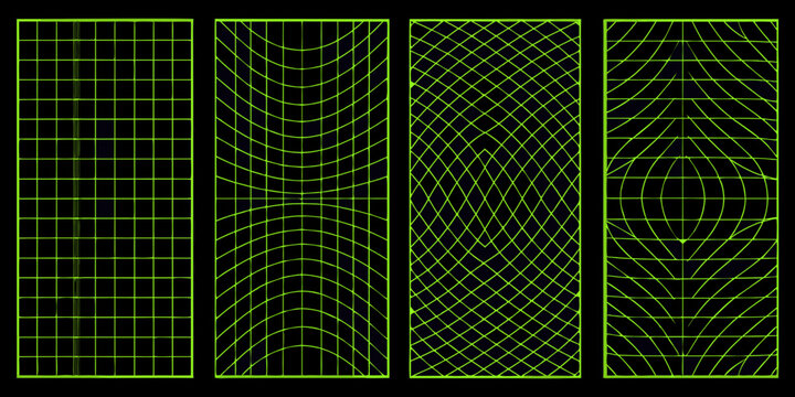 Linear grid patterns abstract vector illustration on black background