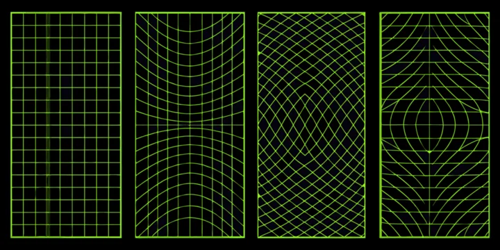 Linear grid patterns abstract vector illustration on black background