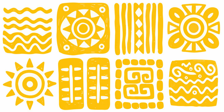 Stylized orange geometric patterns on a white background
