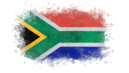 A dynamic watercolor rendition of the flag of South Africa, featuring a splash art effect and a white backdrop. © Imran