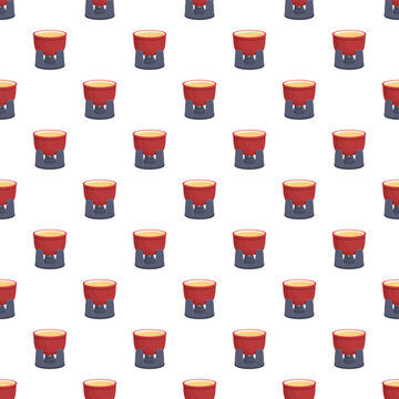 Fondue pots filled with melted cheese creating a seamless pattern