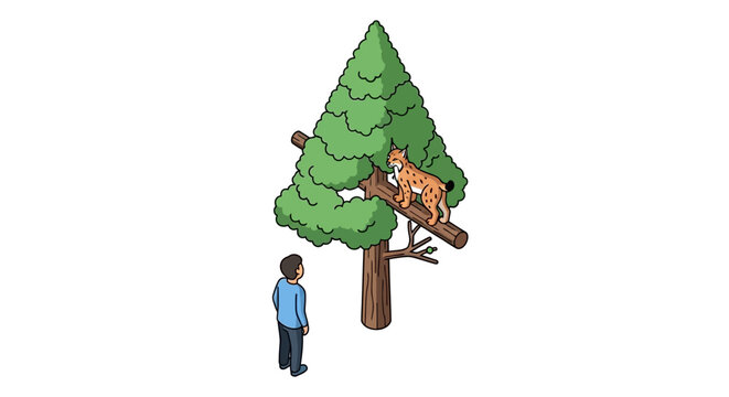 Whimsical cartoon treehouse with boy and squirrel in tree.