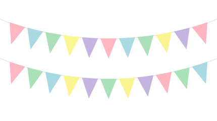 Obraz premium Two rows of colorful festive bunting flags hanging against a black background