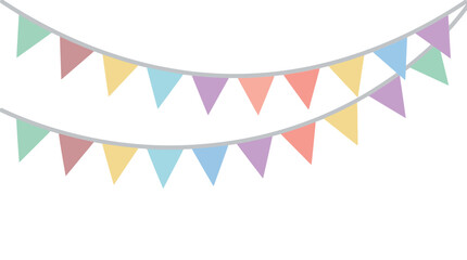 Obraz premium Double string of pastel colored bunting flags hanging gracefully on a black background