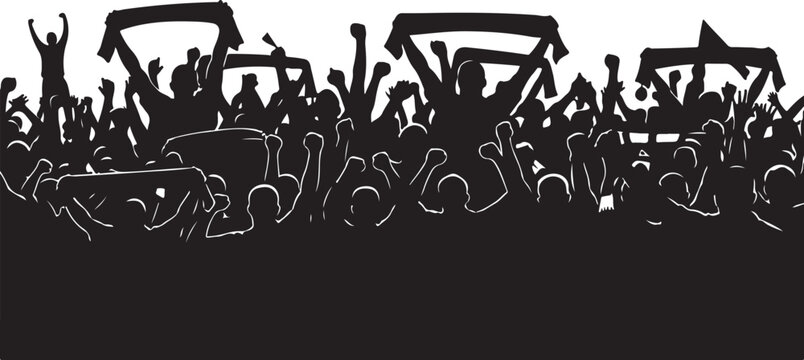 Black silhouette crowd with raised signs protest