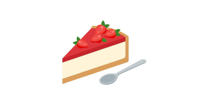 A delicious slice of strawberry cheesecake with a spoon ready to eat on a black background.