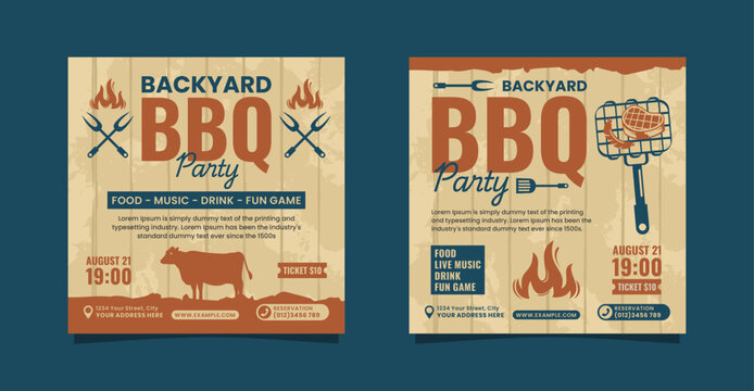Rustic Backyard BBQ party social media post square template