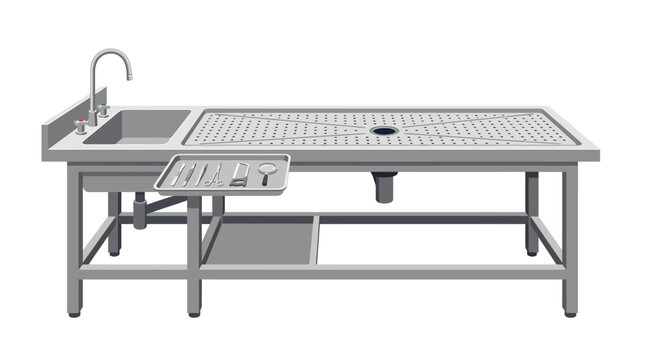 Industrial metal kitchen worktable sink.