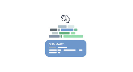 Fototapeta premium AI Text Summarization and Data Processing Concept - Minimalist Vector Illustration for Artificial Intelligence Information Extraction and Summary Generation