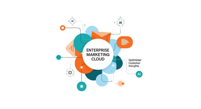 Enterprise Marketing Cloud Concept with AI Integration and Data Analytics Illustration