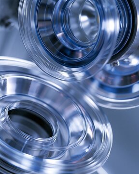 Medium shot capturing the selective masking process on plastic reflectors within a vacuum metallizing line emphasizing controlled coating application for optimal light reflection