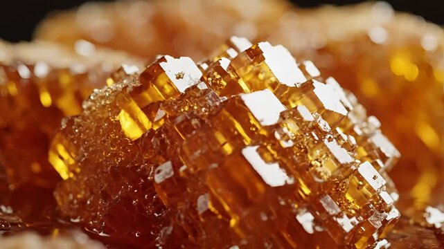Closeup Macro View of Amber Crystals Forming and Growing.