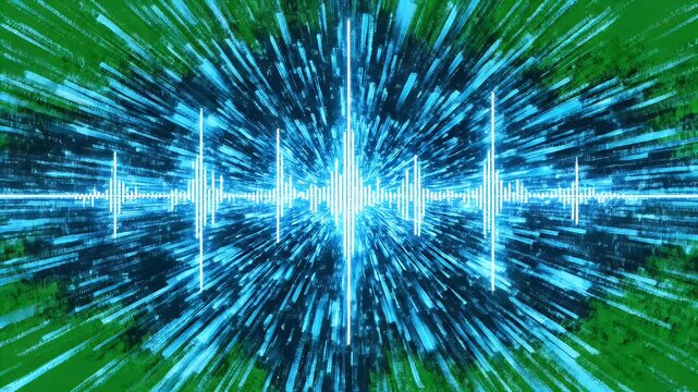 Digital Waveform Pulse on Chroma Key Background - A vibrant digital waveform pulse spreads outward against a chroma key green background.