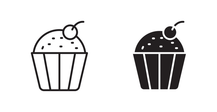 Cupcake icon vector design illustrations. line and solid styles