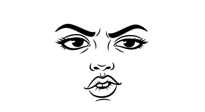 Hand drawn illustration of a skeptical woman with a suspicious and doubtful facial expression skeptical suspicious doubtful distrust expression disbelief illustration monochrome attitude