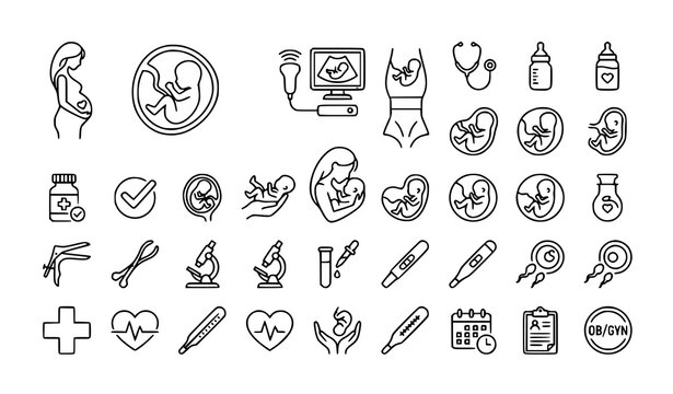 Gynecology and pregnancy outline icon set medical motherhood vector illustration