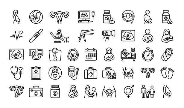 Professional gynecology and motherhood outline icon set vector illustration