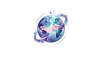 Abstract Watercolor Globe with Swirling Orbit. © Alisya