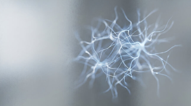 Abstract digital representation of a neural network or biological neuron structure with glowing interconnected filaments