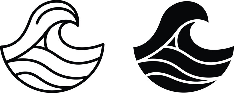 Abstract wave and tide icons for marine and water branding projects
