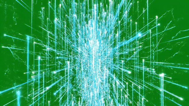Futuristic Data Lines on Green Chroma Key Background - A dynamic display of futuristic data lines streaming upward against a vibrant green chroma key backdrop.