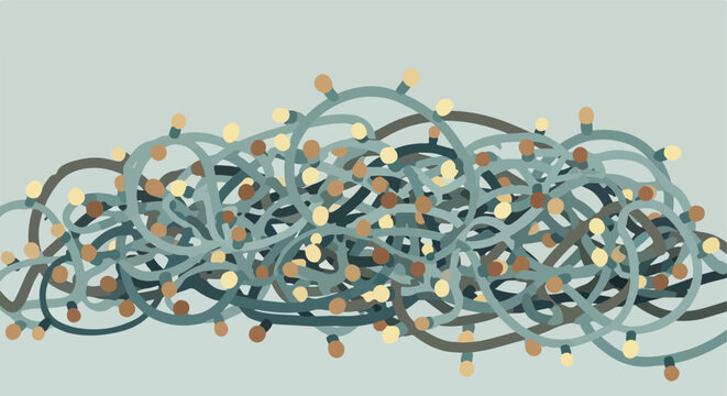 Abstract tangle of string lights with warm glowing bulbs