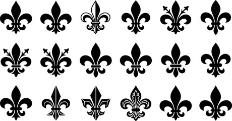 Fleur‑de‑lis symbol illustration collection featuring heraldic emblems, French royalty motifs, decorative design elements, cultural heritage icons, and ornamental concepts © MDSAIFUL