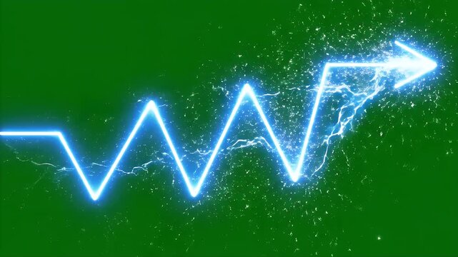 Neon Zigzag Energy Line on Green Screen - A bright neon zigzag line, resembling an energy current, is set against a vibrant green background.