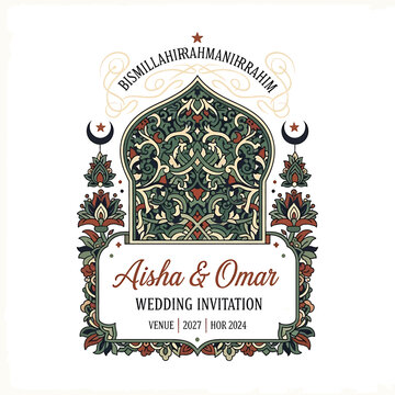 Islamic Wedding Invitation Card Design Template.