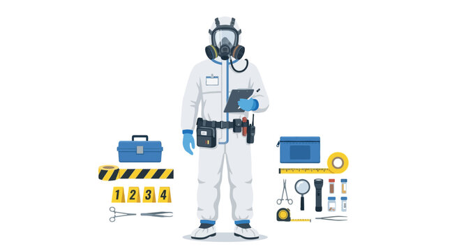 Man in white hazmat protective suit.