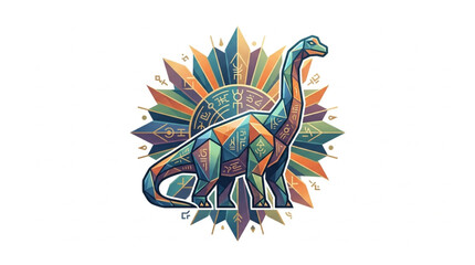 Colorful Brontosaurus Dinosaur with Abstract Sunburst Background. © Topan