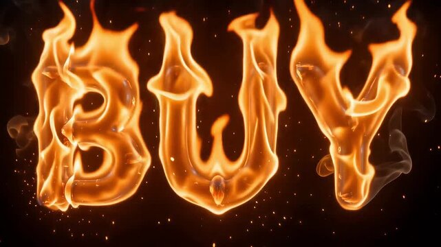 Buy word written in intense blazing fire motion animation for modern marketing and advertising video footage