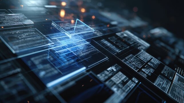 vertical cinematic executive intelligence visualization of systemic risk and operational structure, deep navy (corporate intelligence environment, layered transparent panels and structured data fields