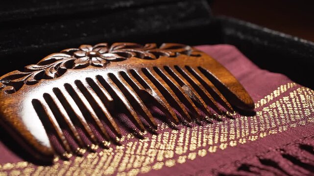 Intricately Carved Wooden Comb with Floral Filigree Design, Handcrafted Hair Accessory