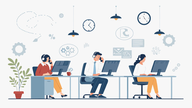 People working on computers together.