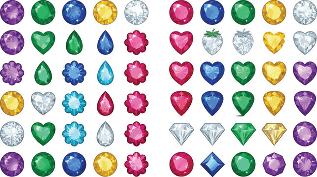 PrintColorful Gemstone and Jewel Icon Set &mdash; Sparkling Crystal and Diamond Illustration Collection