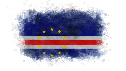 The flag of Cape Verde is creatively illustrated with a watercolor splash effect, presenting a unique artistic interpretation of the island nation's vibrant banner. © Imran