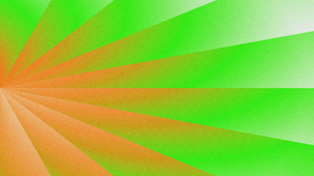 Grainy radial burst background with orange to green gradient, featuring retro textured light rays.