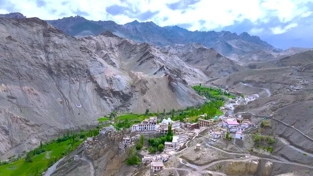 Lamayuru Monastery aerial drone view in Ladakh India
Drone shot of Lamayuru Gompa in Leh Ladakh Himalayas