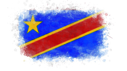 The flag of the Democratic Republic of the Congo is presented as a vibrant watercolor splash, offering an artistic and abstract depiction of the nation's emblem. © Imran